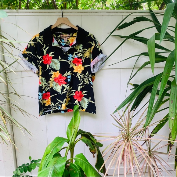 vintage vsco 90s Hawaiian crop polo tee - Picture 2 of 8